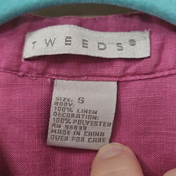 Tweeds Women's Size S 100% Linen Embroided Shirt Magenta Pink - Picture 3 of 3